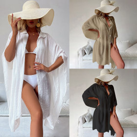 Bamboo cotton shirt Loose beach cardigan Holiday sunscreen suit Bikini smock swimsuit
