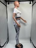 Letter printed pants+short sleeve round neck T-shirt