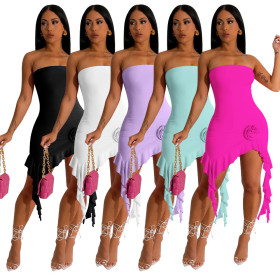 Irregular solid color dress with a bra