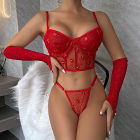 Sequin Sexy Two Piece Valentine's Day Red Set Fun Underwear