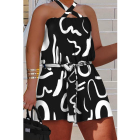 Printed strapping jumpsuit shorts