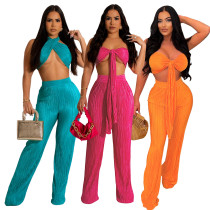 Bra tie pleated sexy fashion two-piece set