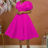 V-neck Bubble Sleeve Large Dress African Dress