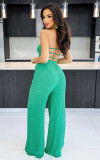 Strap wrap chest open back elastic waist loose straight tube jumpsuit