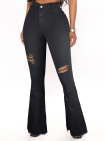 Perforated denim micro flared pants