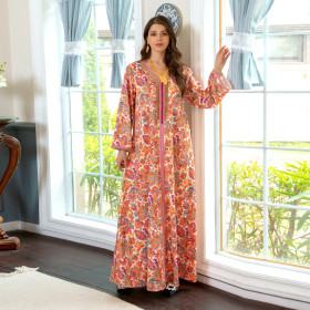 Muslim Home Robe Printed Hot Diamond Light Luxury Ribbon Dress