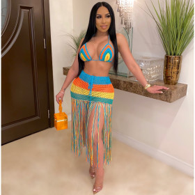 Handmade crochet tassel casual suit swimsuit cover up