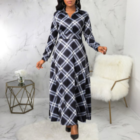 Printed round neck long sleeved women's dress