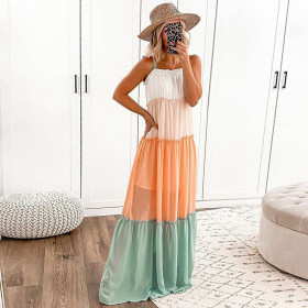 Sleeveless suspender patchwork color dress