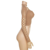 Mesh Perspective Hollow Round Neck Long Sleeve Tight Top