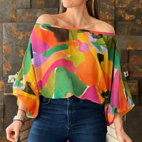 Colorful printed off shoulder top - not positioned