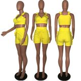 Ruffle edge V backless solid color two-piece set