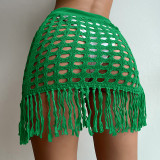 Hollow out knitted skirt with a see-through split tassel beach top