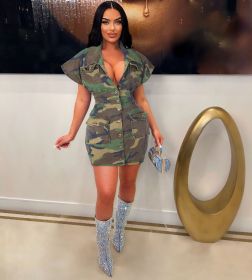 Large lapel camouflage tight fitting dress