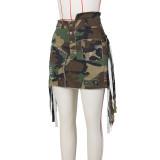 Camo Fringe Short Skirt Half Skirt Camo Patch Wrap Skirt