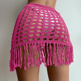 Hollow out knitted skirt with a see-through split tassel beach top