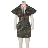 Large lapel camouflage tight fitting dress