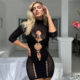 Water Diamond Hollow out Fun Net Clothes Pajama Wrap Hip Skirt Perspective
