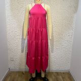 Pleated Layered Flowing Sleeveless Hanging Neck Dress