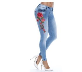 Stretch embroidered washed denim pants