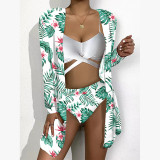 Split swimsuit 3-piece chiffon shawl cardigan beach swimsuit cover up