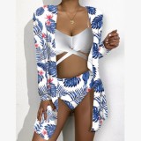 Split swimsuit 3-piece chiffon shawl cardigan beach swimsuit cover up