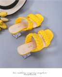 Knitted open toe one line sandals, large size medium heeled fashion slippers