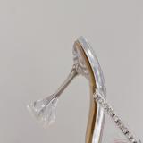 Transparent rhinestone high heeled sandals, glass crystal shoes, sandals, and slippers