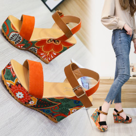 Sandals Fish Mouth Buckle Belt Slope Heel Sandals Waterproof Platform Roman Shoes