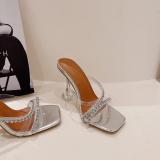 Transparent rhinestone high heeled sandals, glass crystal shoes, sandals, and slippers