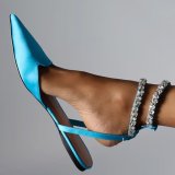 Women's shoes with pointed rhinestone sandals, silk and satin back buckle