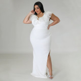 Solid color buttocks wrapped elastic dress banquet dress