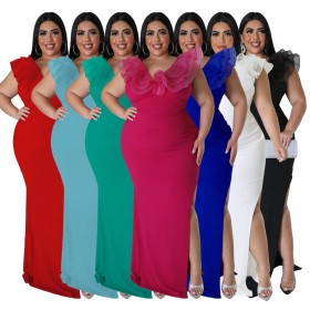 Solid color buttocks wrapped elastic dress banquet dress