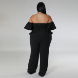 Off shoulder short sleeved wide leg stretch jumpsuit
