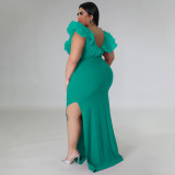 Solid color buttocks wrapped elastic dress banquet dress