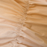 Solid casual drawstring pleated pocket mesh slim fitting long skirt