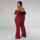 Off shoulder short sleeved wide leg stretch jumpsuit