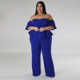 Off shoulder short sleeved wide leg stretch jumpsuit