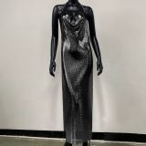 Sequin Long Dress Nightclub Split Metal Sequin Strap Dress