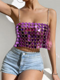 Mirror glitter backless chain women's small vest