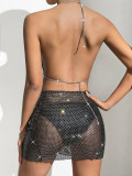 Water Diamond Fishing Net Nightclub Open Back Short Skirt Set