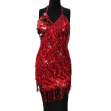 Nightclub women's clothing performance beaded tassel dress