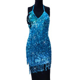 Nightclub women's clothing performance beaded tassel dress