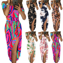 Hip Wrap Split One Line Neck Dress Evening Party