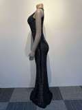 Hot Diamond Slim Fit Wrap Hip Sleeveless Dress Dress Three Piece Set
