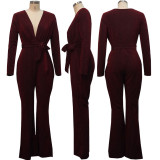 V-neck high elastic bright silk women's jumpsuit