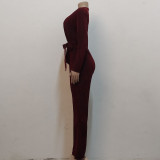 V-neck high elastic bright silk women's jumpsuit