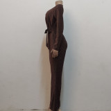 V-neck high elastic bright silk women's jumpsuit