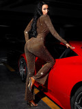 V-neck high elastic bright silk women's jumpsuit
