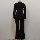 V-neck high elastic bright silk women's jumpsuit